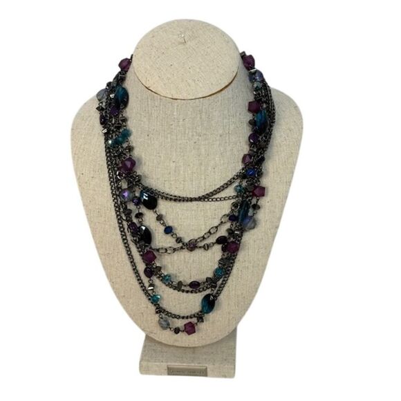 Premier Designs Vibrant Gems Necklace Long or Bib Multichain Gunmetal Black - Picture 4 of 5